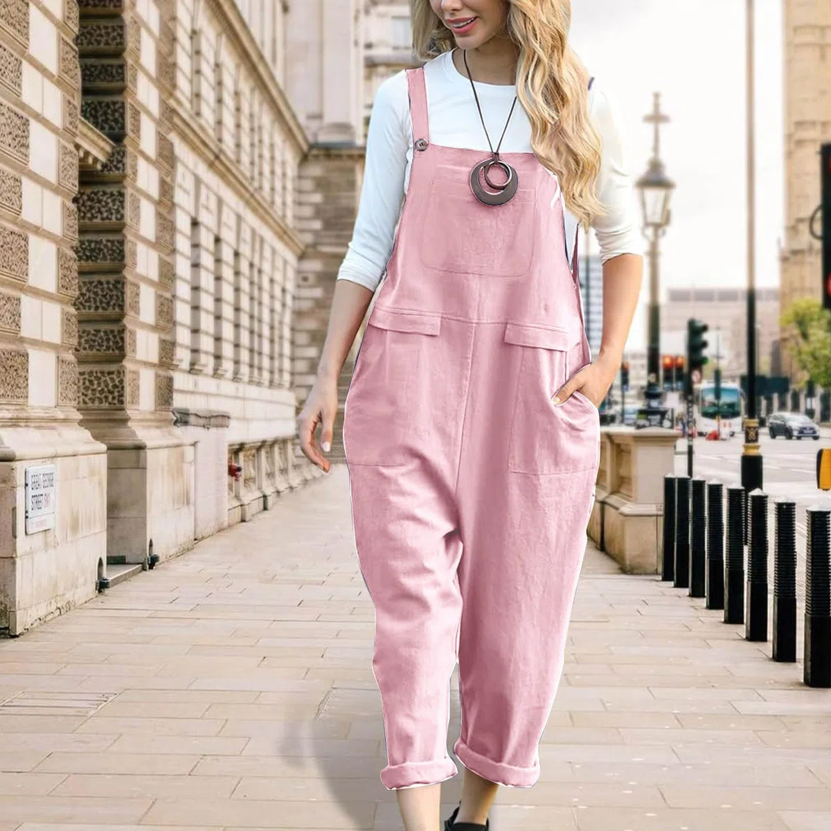 Jumpsuits Mujer Sin Mangas, Casual Holgado y Tirantes Spaghetti, Pantalones Largos Sueltos y Elásticos con Bolsillos 2024 Peto Mujer
