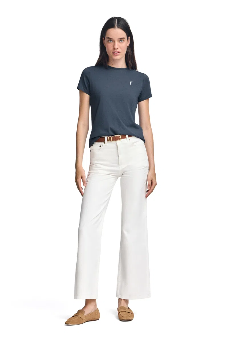 Polo Club Camiseta Mujer Cuello Redondo Manga Corta 100% Algodón - Logo Bordado