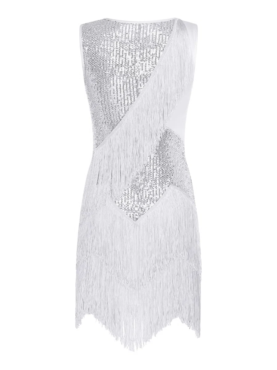 TTAO Vestido de baile latino para mujer, sin mangas, con flecos, borla, vintage, de los años 20, para cóctel, baile, tangos, salsa