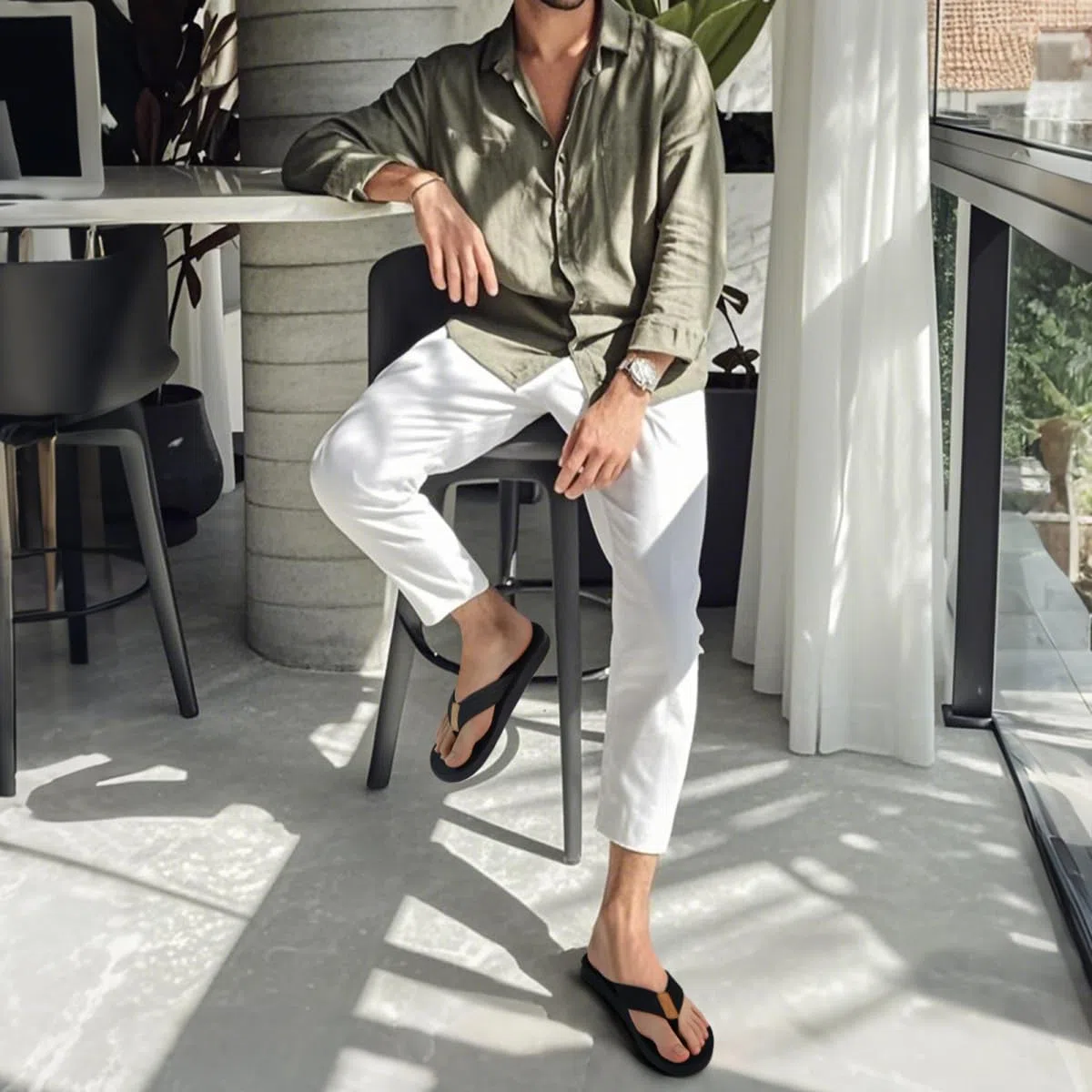 KuaiLu Chanclas Hombre Verano Playa Piscina Goma Flip Flops Caballero Comodas Piel Planas Caminar Cuero y Tela Sandalias De Dedo