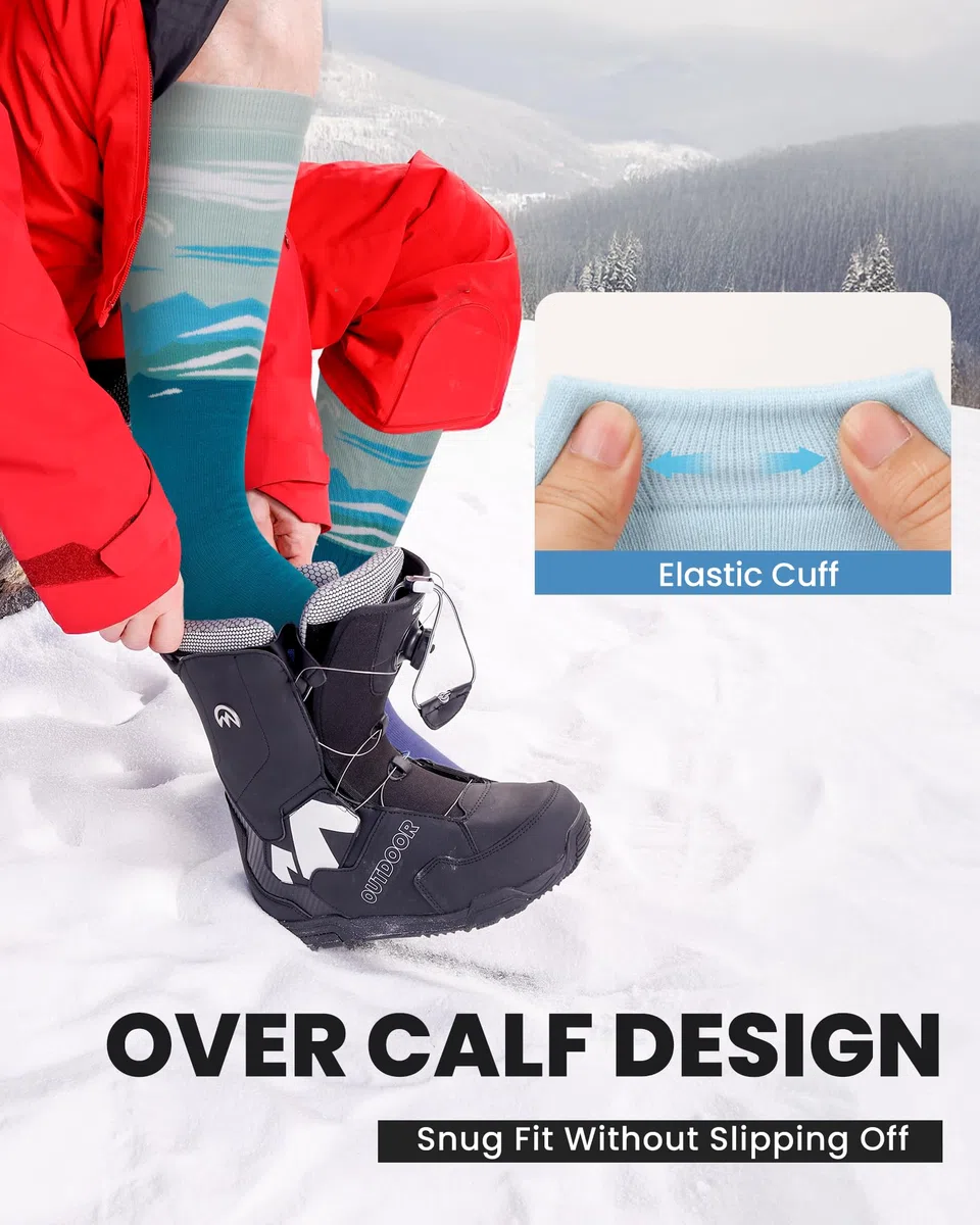 OutdoorMaster 2 Pares Calcetines de Esquí para Mujer, Calcetines de Térmico Invierno Snowboarding Transpirables para Deportes al Aire Libre con Diseño OTC/Puño Antideslizante