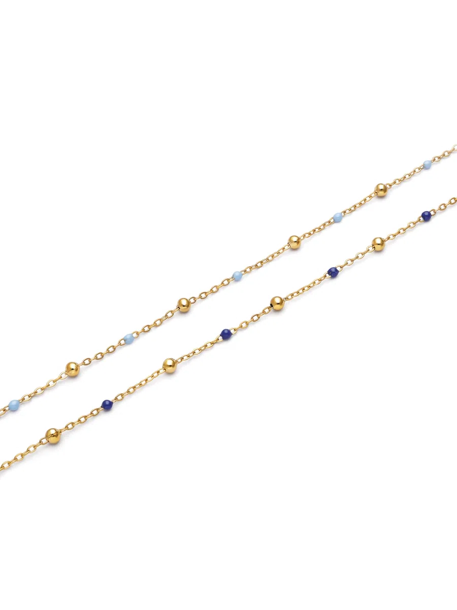 SINGULARU - Pack 2 Tobilleras Amistad Azul. Acero con Baño en Oro de 18 Kt y Enamel. Joyas Para Mujer.