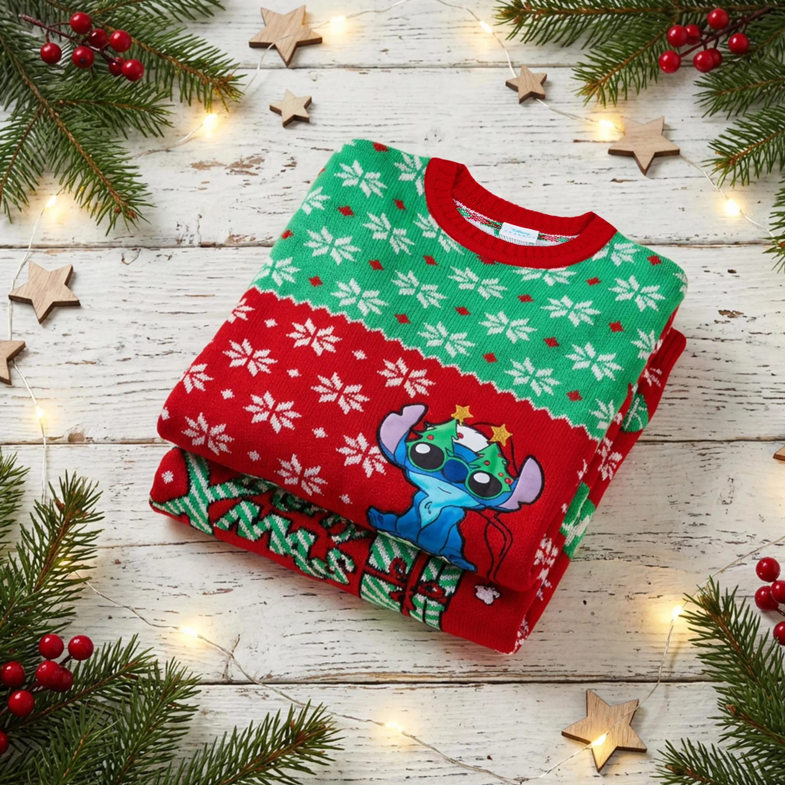 Disney Stitch Jersey de Navidad para Niñas, Suéter con Cuello Redondo