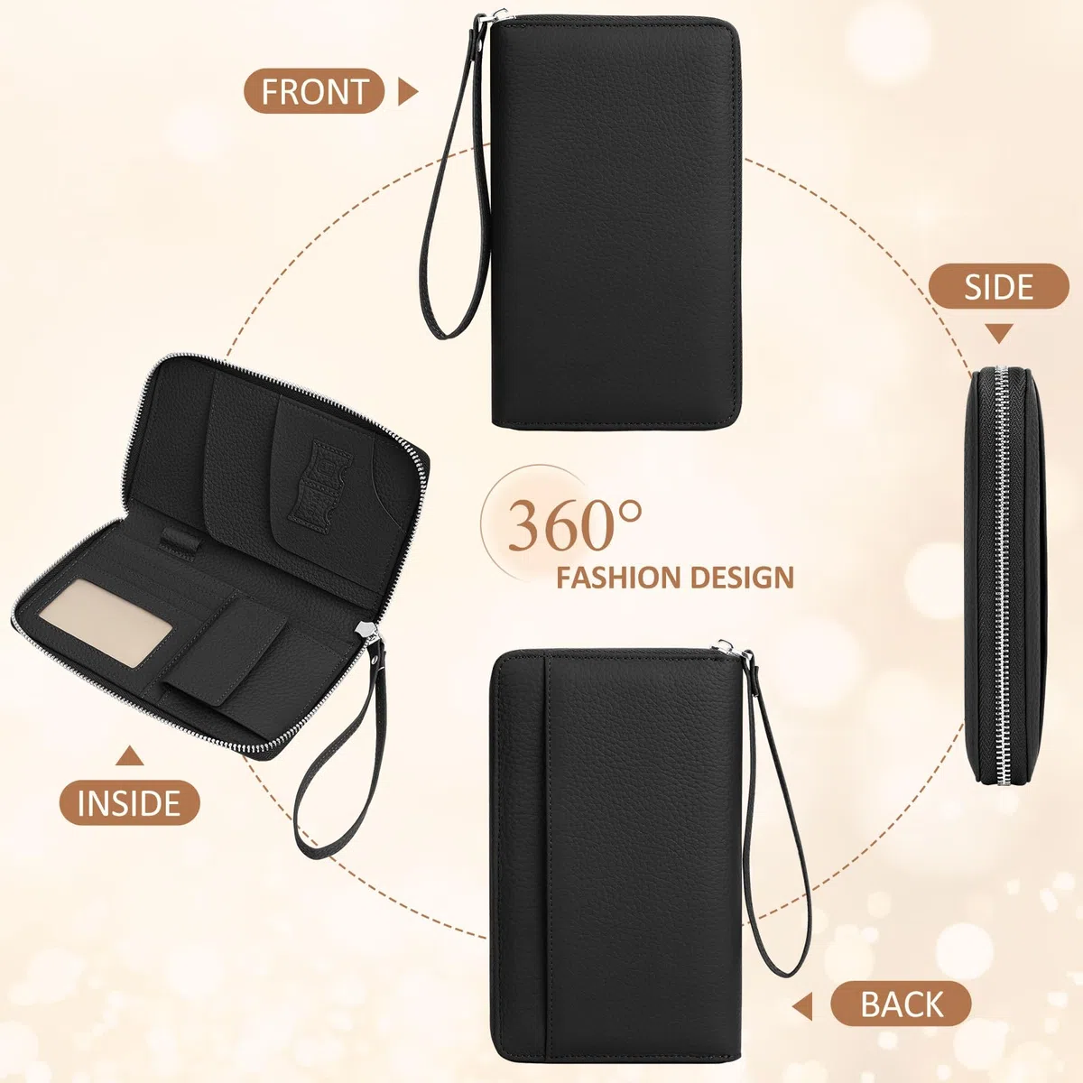 Funda Pasaporte RFID Porta Pasaporte Piel Passport Wallet Impermeable Passport Cover Portadocumentos Viaje para Documentos Billetes Avión Tarjetas, Negro