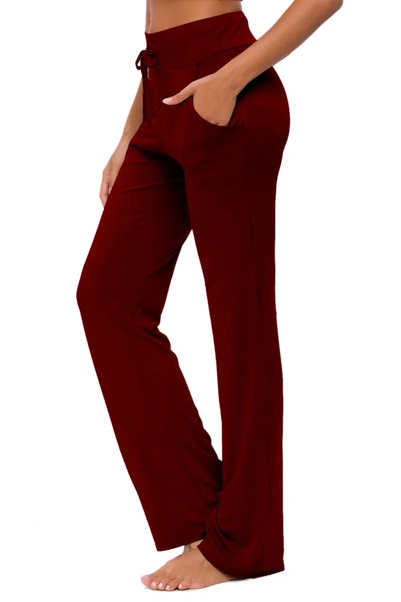 Pantalones De Yoga para Mujer con Bolsillos Pierna Recta Cómodos Modal con Cordón para Descansar Correr Pantalones Largos Activos