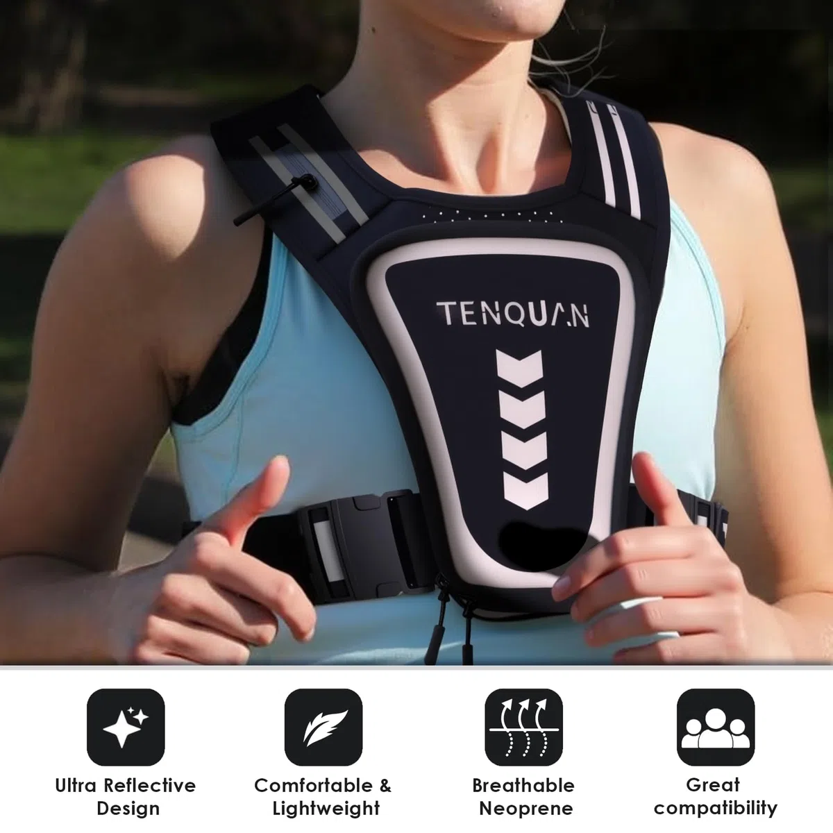 Chaleco para correr, chaleco reflectante ajustable para teléfono con bolsa impermeable y soporte para llaves, chalecos ligeros para correr para hombres y mujeres (negro)