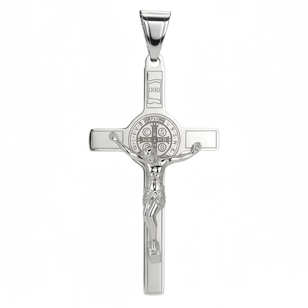 Medalla de santo patrón de acero inoxidable católica, crucifijo de San Benito, colgante de protección, amuleto, regalos para hombres y mujeres