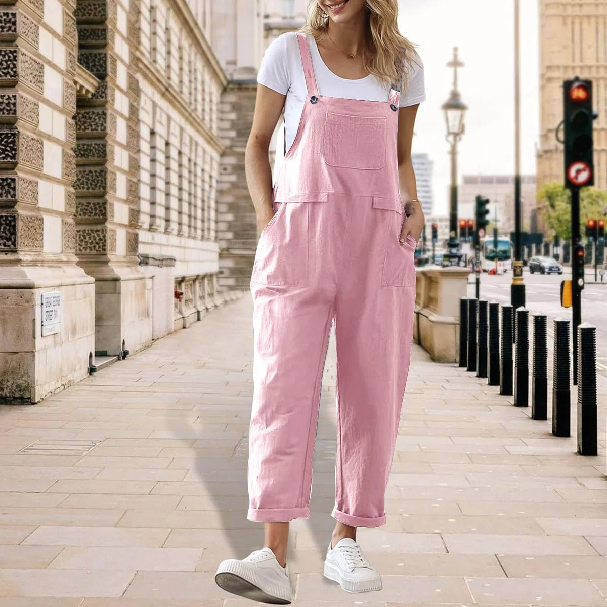 Jumpsuits Mujer Sin Mangas, Casual Holgado y Tirantes Spaghetti, Pantalones Largos Sueltos y Elásticos con Bolsillos 2024 Peto Mujer