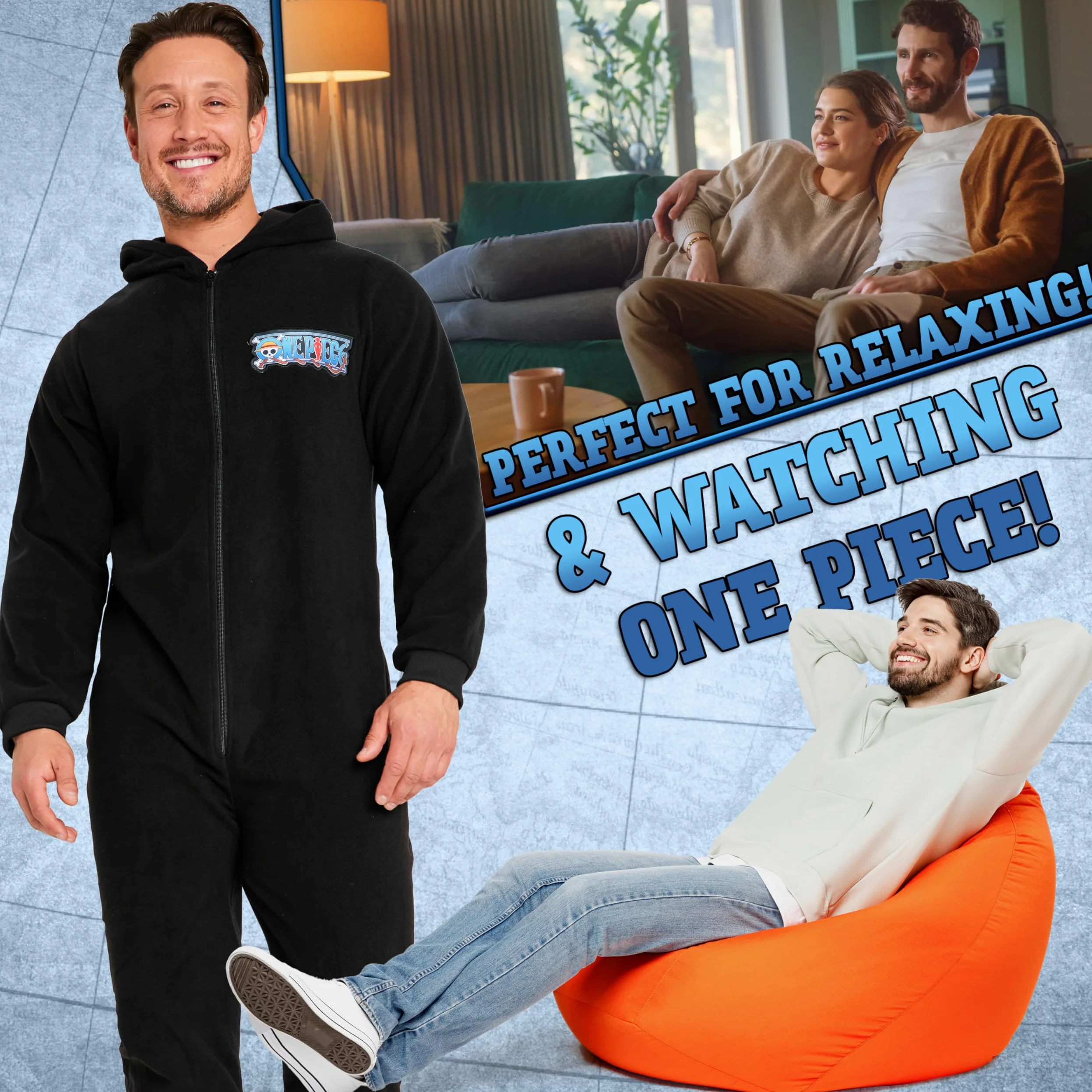 One Piece Pijama Hombre - Pijama Hombre Entero, Onesie Cierre Cremallera Completo, Talla S-3XL, Regalo Navidad