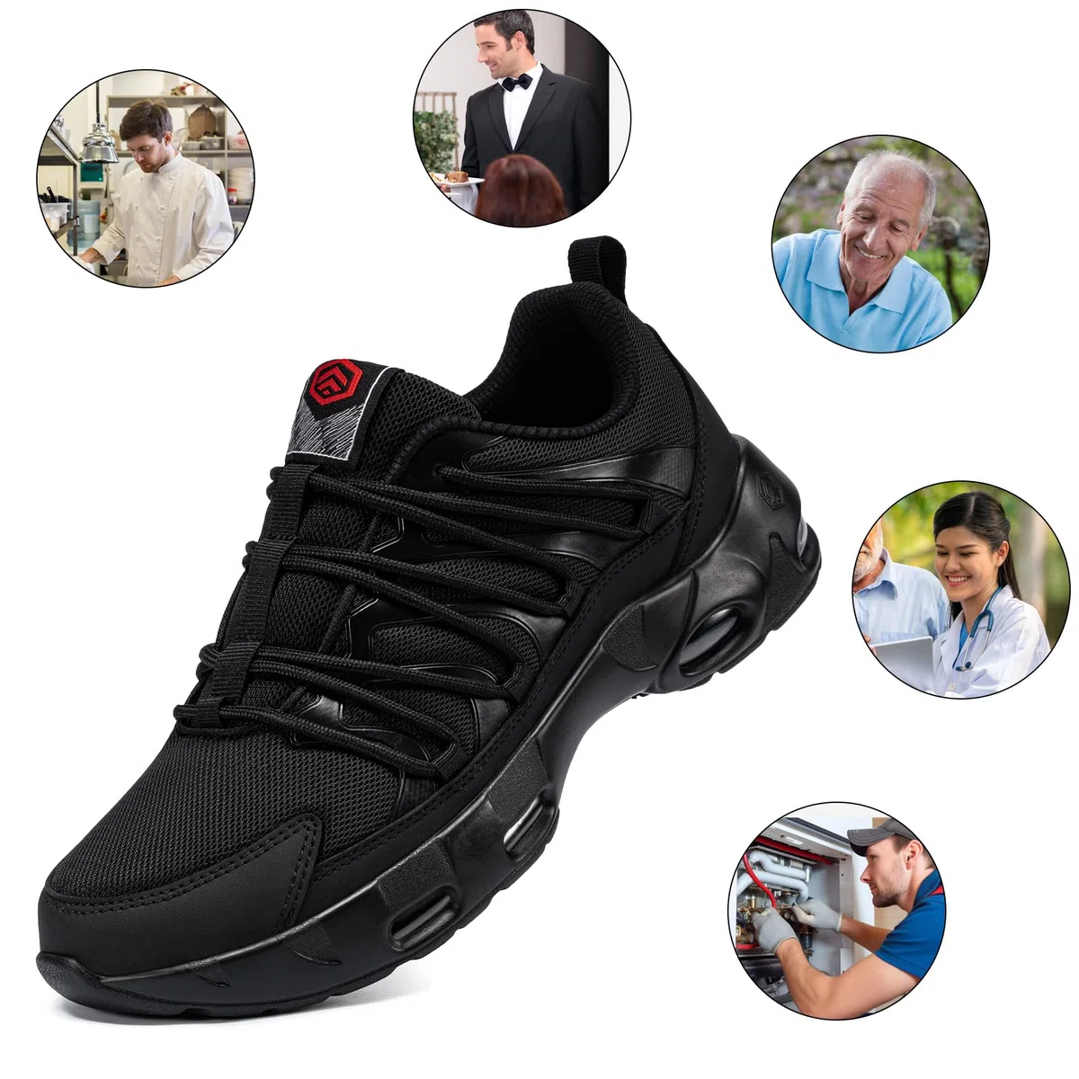 LARNMERN Antideslizante Cocina Zapatillas de Cocina Hombre Zapatos de Trabajo Hostelería Calzado Antideslizante sin Puntera (Negro Nuevo,41)