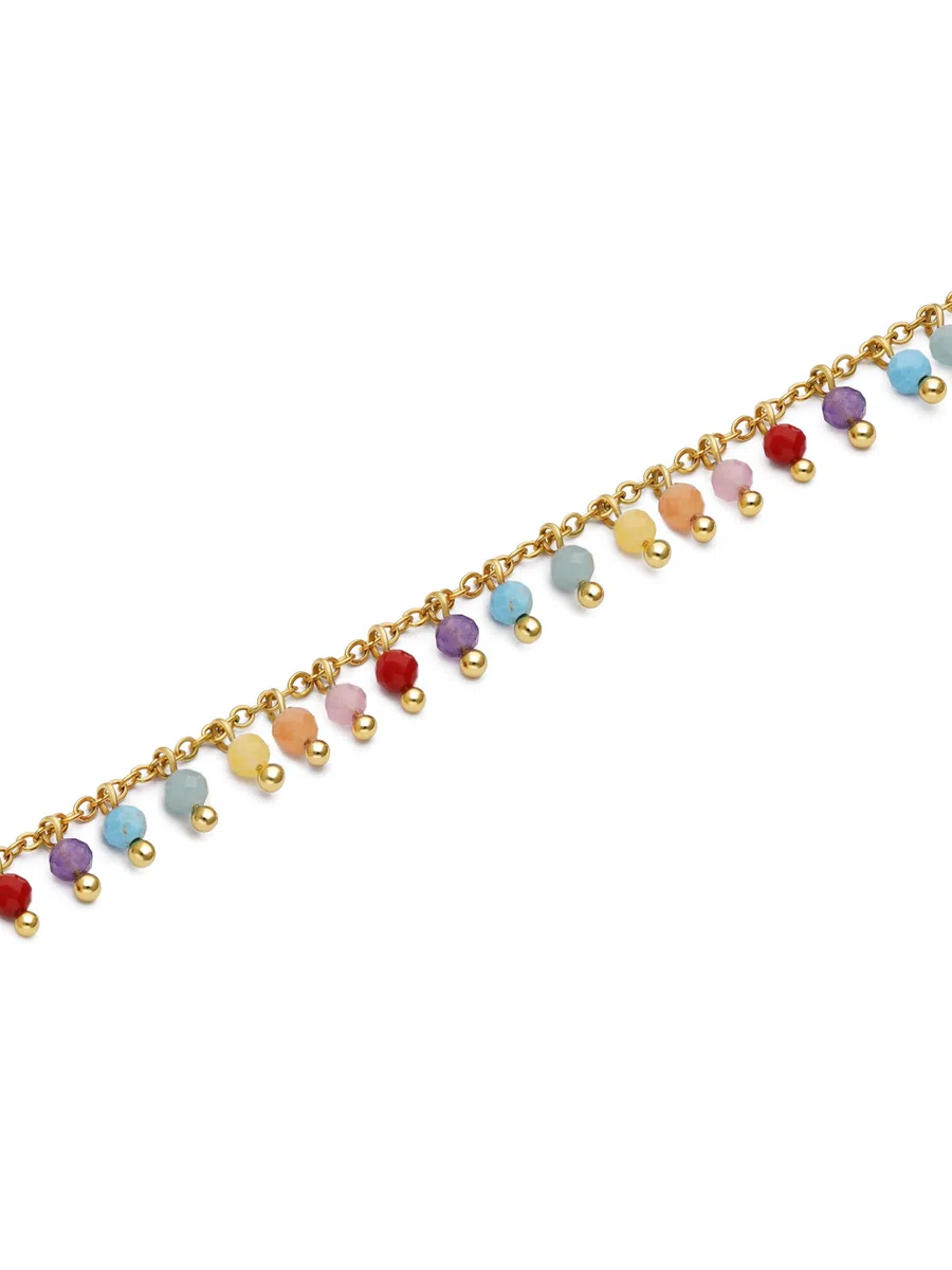 SINGULARU - Tobillera Shamira Stones. Acero con Baño en Oro de 18 Kt y Piedra Natural. Joyas Para Mujer.