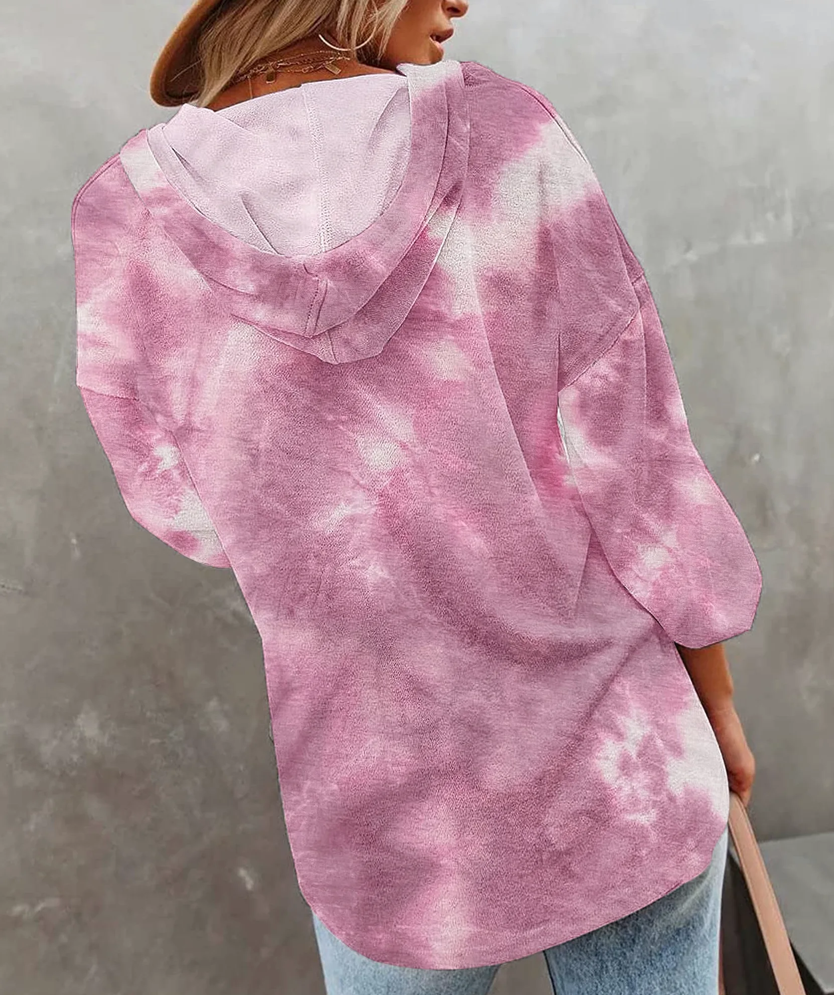 PLOKNRD Sudadera Extragrande para Mujer de Manga Larga con Botones y Capucha con Cordón