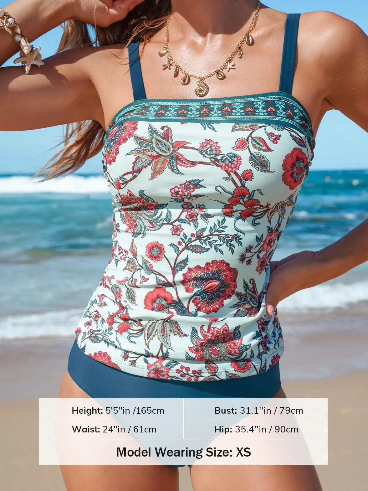 CUPSHE Conjunto de tankini de dos piezas para mujer, cuello cuadrado, tirantes ajustables, trajes de baño fruncidos