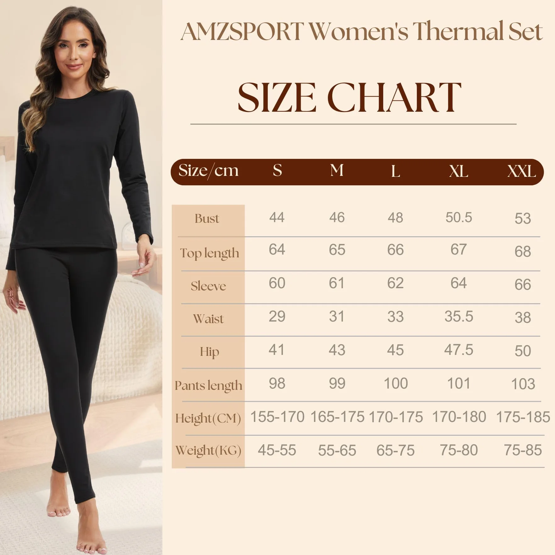 AMZSPORT Ropa Interior Térmica para Mujer - Conjunto de Invierno con Camiseta de Larga Manga y Pantalones, Funcional y Transpirable para Esquí
