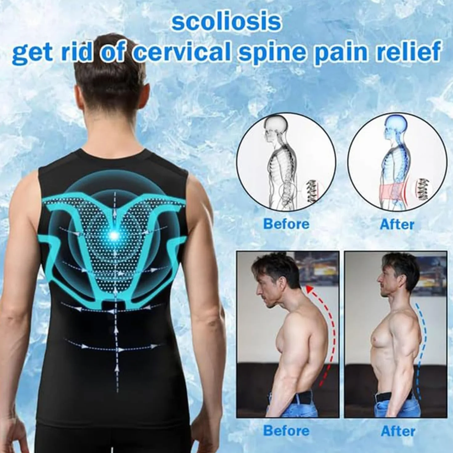 Vita-boost - Camiseta de compresión, versión Ionic Shaping sin mangas, chaleco corrector de postura de turmalina meniónica, camisas de compresión sin mangas para hombre