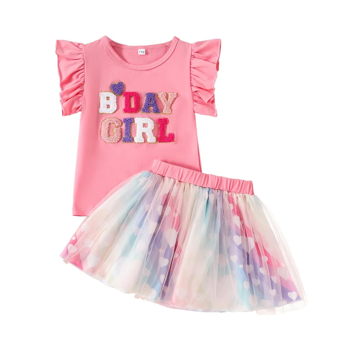 Conjunto de Cumpleaños para Niña Pequeña, Camiseta con Bordado de Letras+ Colorida Tutú Falda de Tul Vestidos de Cumpleaños para Niñas 1-6 Años