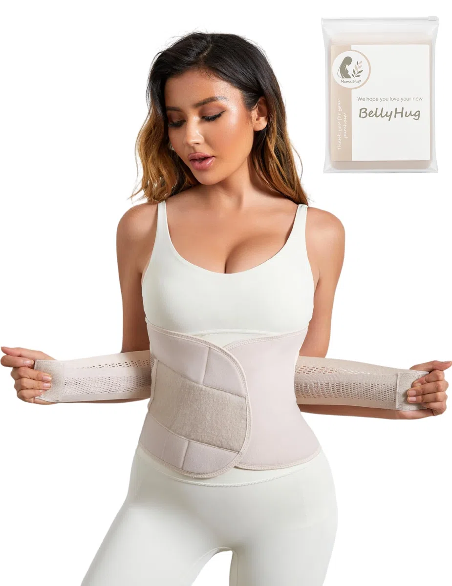 BellyHug – Faja Postparto para Recuperación Abdominal y Cesárea | Soporte de Pelvis, Efecto Adelgazante, Transpirable y Ajustable (Beige, 3XL)