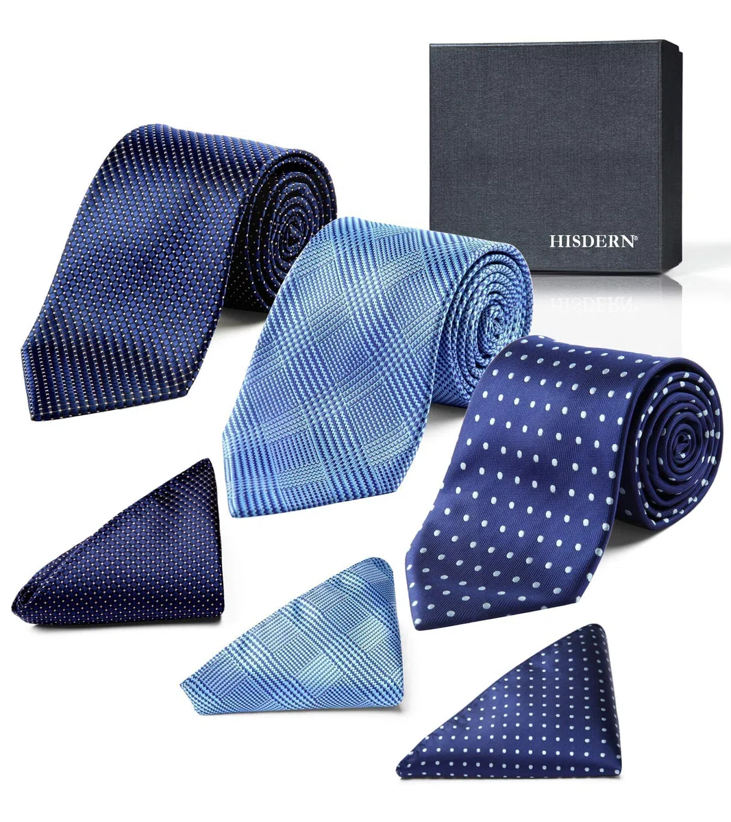 HISDERN Corbatas y pañuelo de hombre (Pack de 3), Conjunto Elegante de corbata para seda hombres - Set regalo para hombres