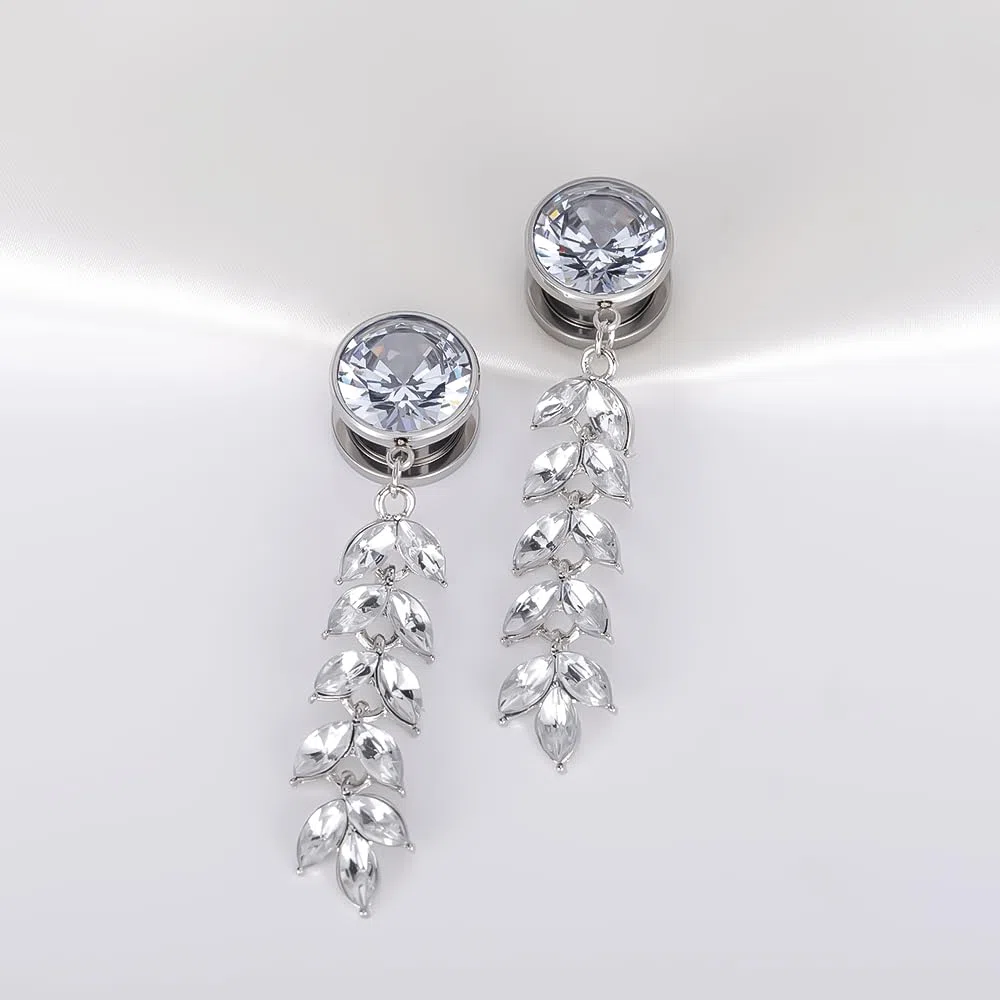 Vankula Dilatador de oreja con colgante, 1 par de dilatadores de plata con circonita blanca, de acero inoxidable, para hombres y mujeres, de 6 a 16 mm