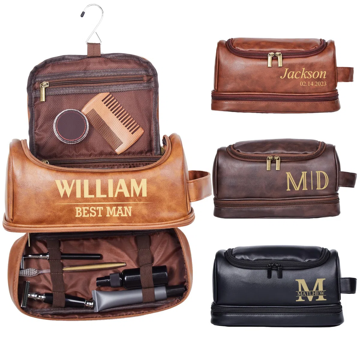 Neceser personalizado para hombre, Estilo 1 - Personalizado, Bolsa de transporte para hombre con gancho para colgar