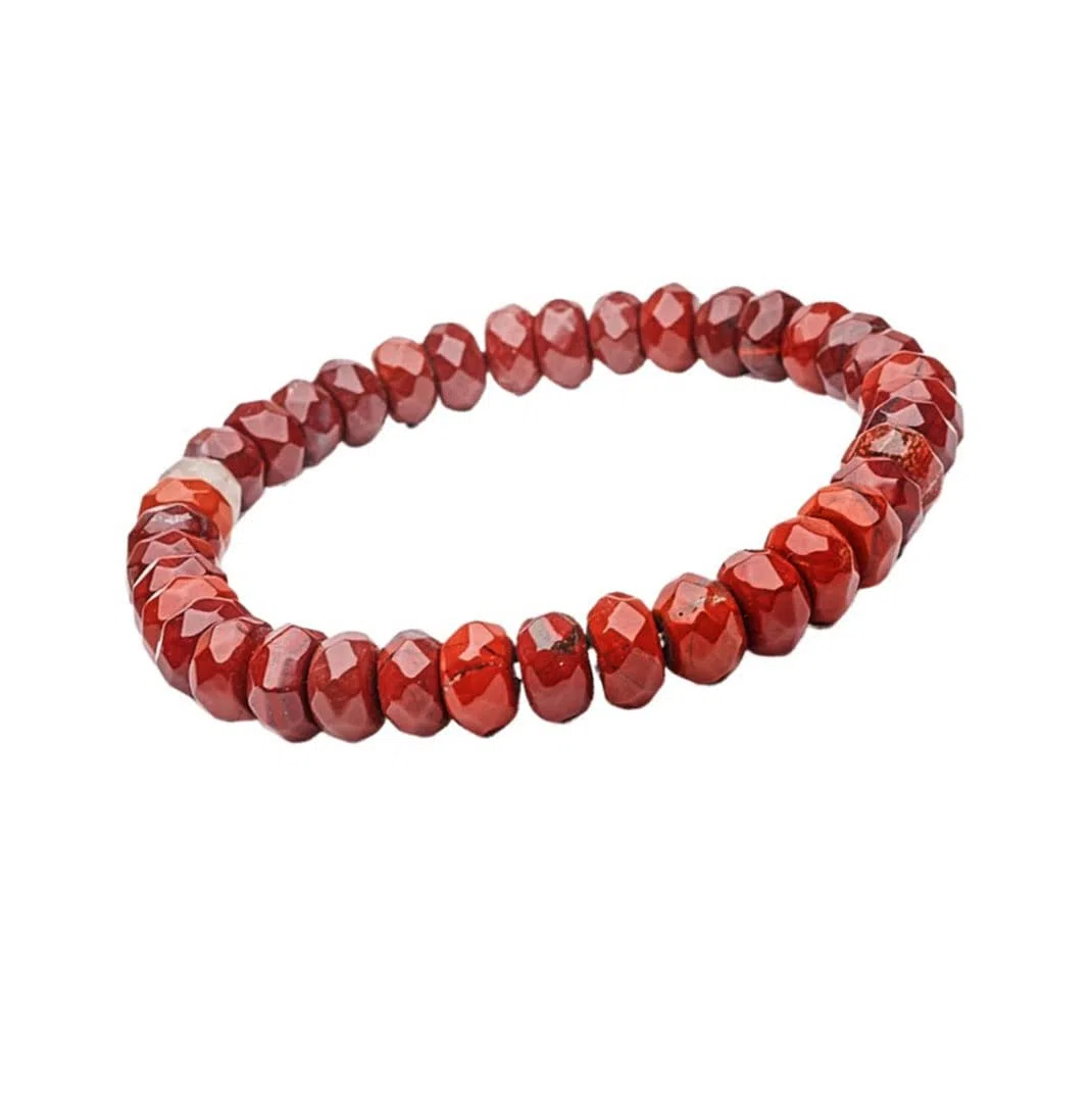 Pulsera de cuentas de piedras preciosas para hombre de 8 mm hecha a mano | Pulsera de piedras preciosas naturales con cuentas de cristal curativo para mujer (Jaspe rojo)