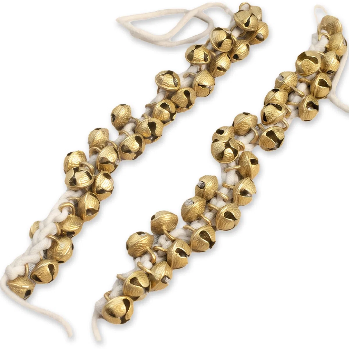 Ghungroo - Campanas de tobillo tradicionales de baile Kathak, campanas musicales de latón con correa de algodón, paquete de 2 tobilleras doradas, accesorios profesionales de danza clásica india
