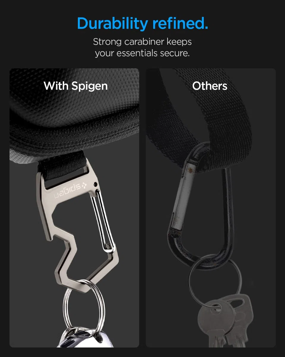 Spigen LIFE Lock Fit Funda para Gafas de Sol Resistente, Estuche Protector Rígido de EVA con Mosquetón Abrebotellas - Negro