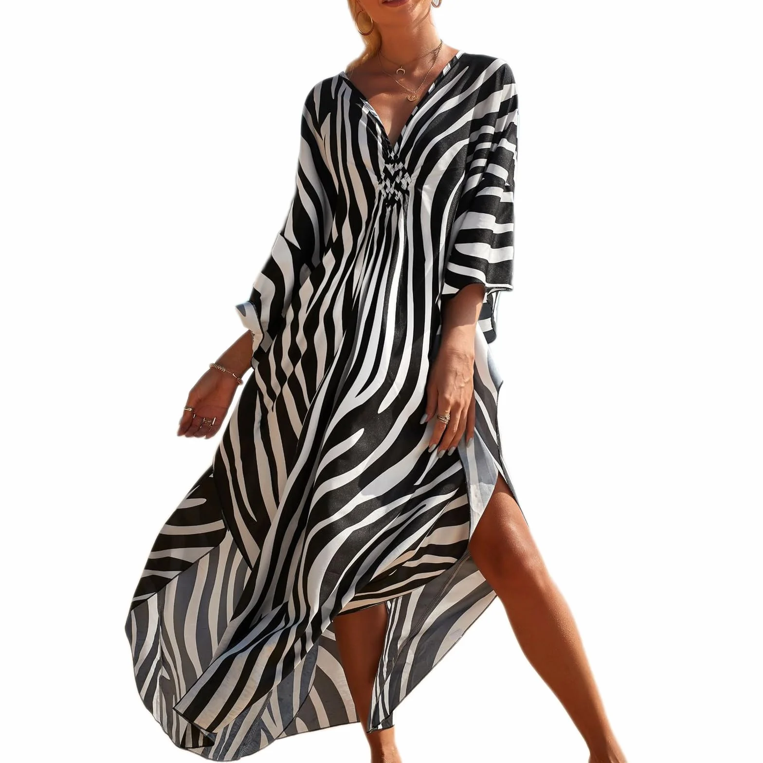 Baynetin Kaftan Vestido Largo de Playa, Bohemian Loungewear Kimono Floral Bohemio Traje de Baño Cover Ups Gran Tamaño