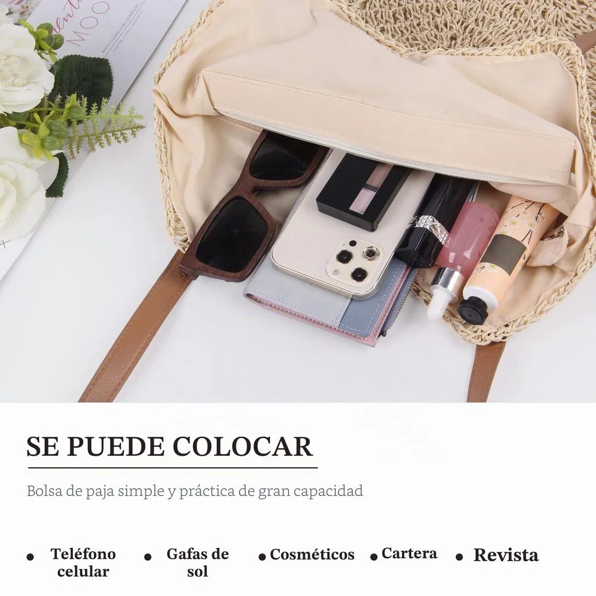 Bolso de Hombro de Paja para Mujer, Tejido a Mano, Bolso de Mano con Asa, de Playa de Verano, Cruzado Bohemio con Monedero