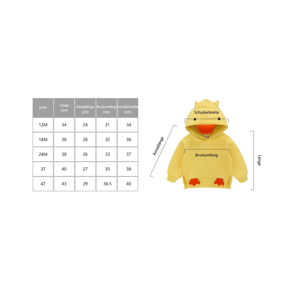 famuka Sudaderas con Capucha Bebé Niña Niño Color Liso Forro Polar Rana Conejo Pato (Amarillo, 12M)