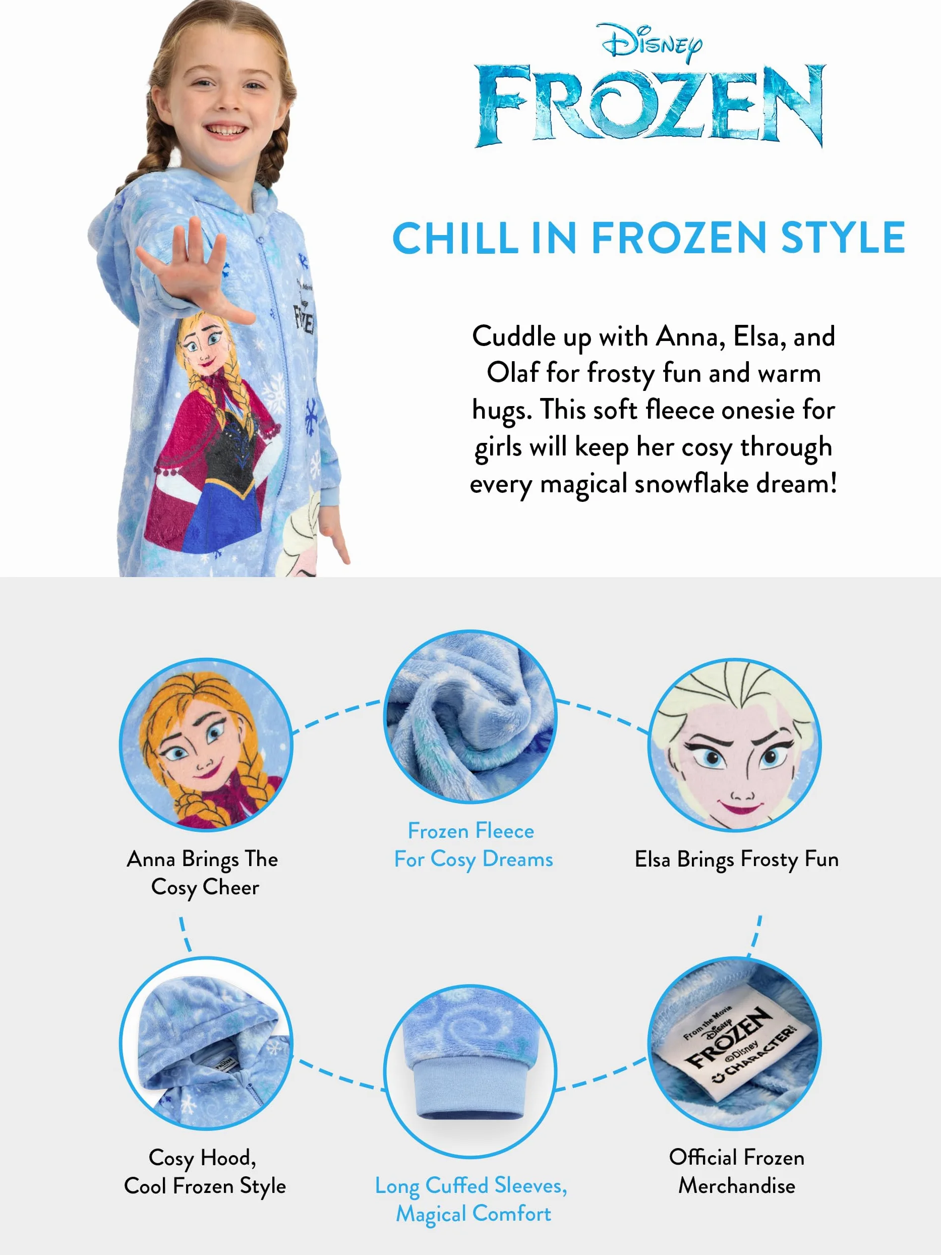 Disney Pijama Mono Frozen, Pijamas Polares Anna Y Elsa, Pijama Niña Vellón
