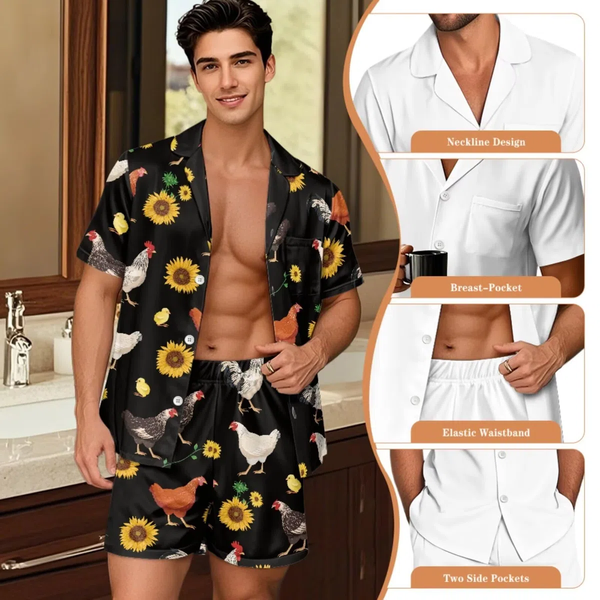 Pijamas a juego para parejas, pijamas de manga corta para él y para ella