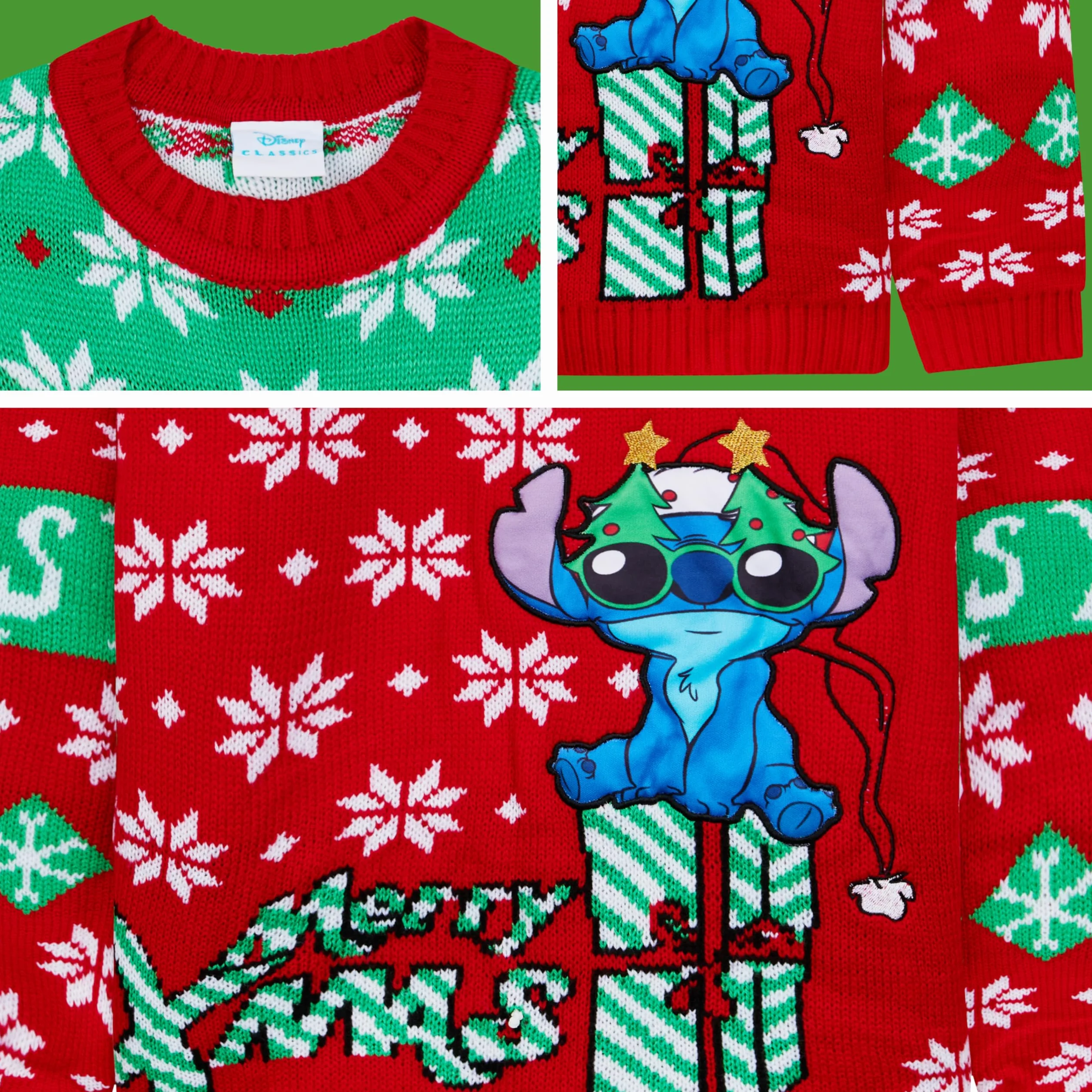 Disney Stitch Jersey de Navidad para Niñas, Suéter con Cuello Redondo