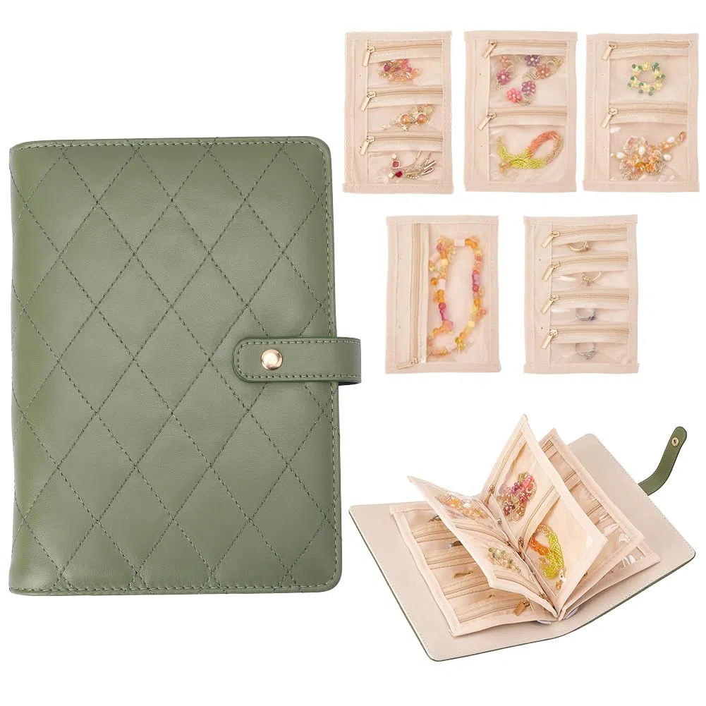 Beebeecraft Organizador de Joyas Portátil de 21.5x15x4.2cm Rectangular Verde con Cremallera Transparente Bolsa de Terciopelo para Anillos Collares Pendientes Regalo para el Día de la Madre