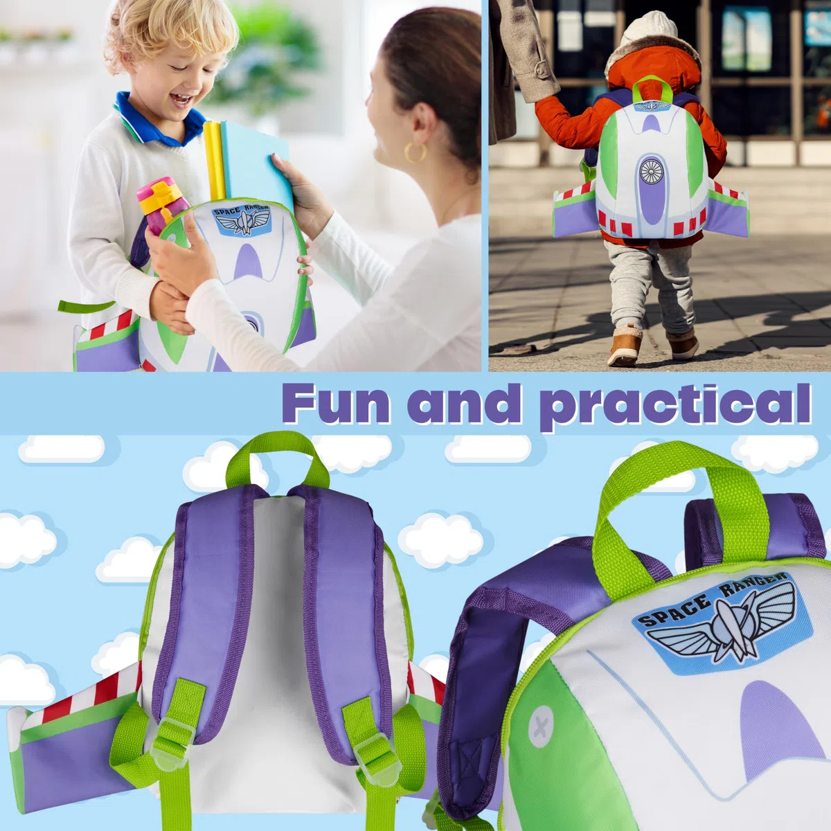 Disney Toy Story Mochila Infantil con Alas 3D Buzz Lightyear Mochila Guardería Preescolar Niños Ligera para Viajes Cole y Pijamadas