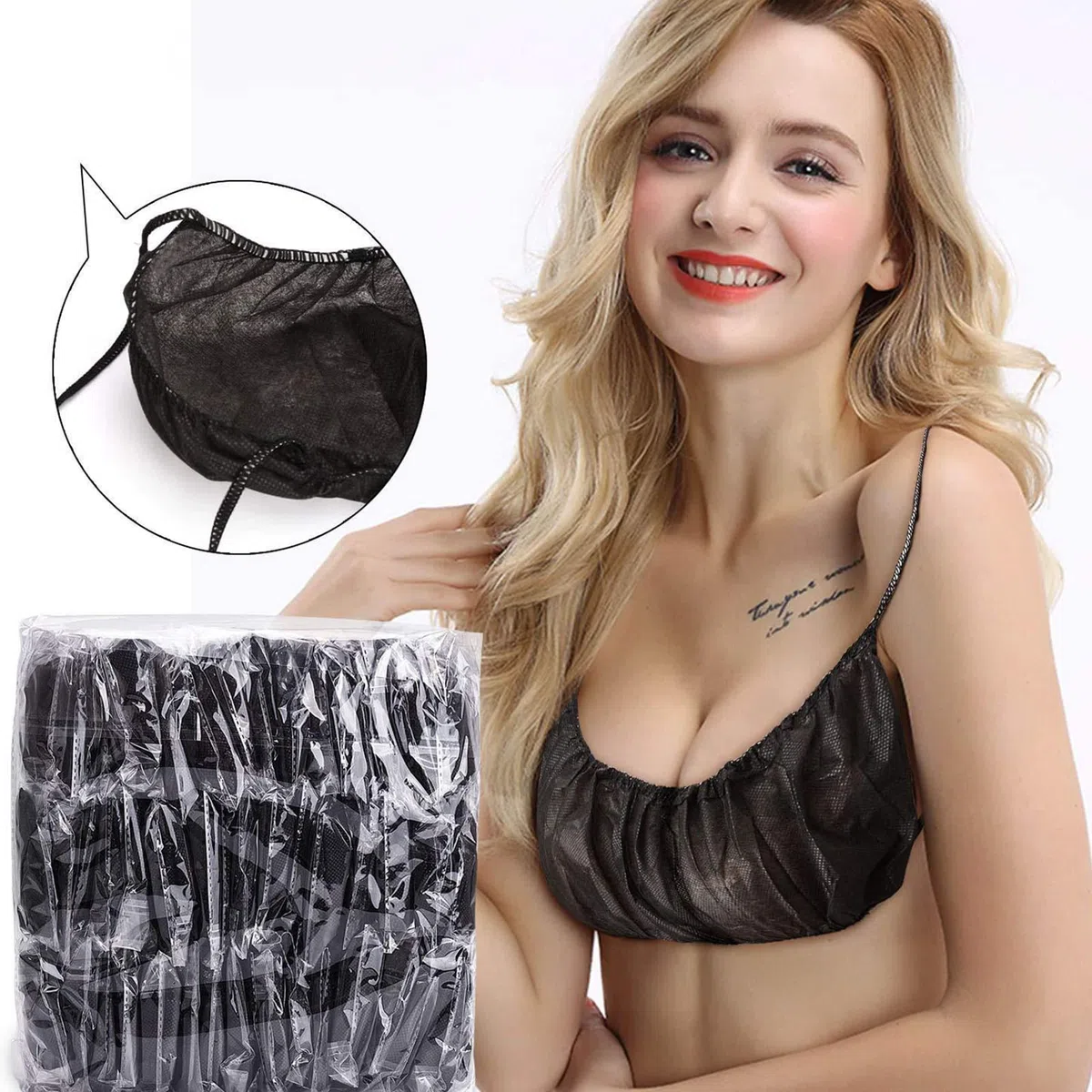 Syfunlv 50 brasieres desechables, súper suaves, de alta calidad, de tela no tejida, para mujeres, para spa, masaje, depilación, viajes, maternidad, hospital, viajes, playa, vacaciones, emergencia