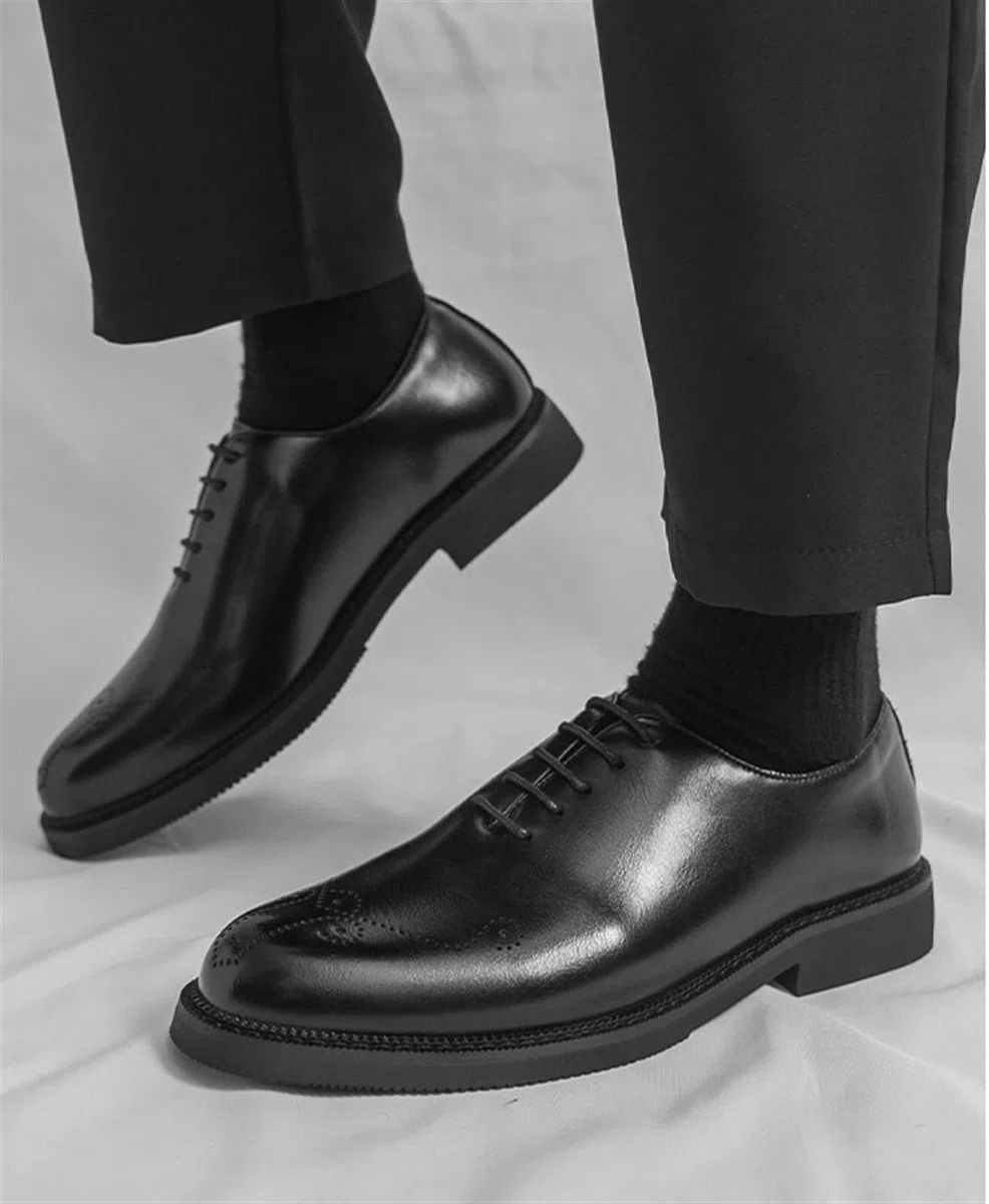 Zapatos Oxford Hombre Piel Vestir Clásicos Brogue Cordones Zapatos de Negocios Boda Fiesta Elegante Derby