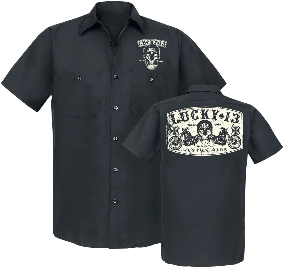 Lucky 13 Dual Chopper Hombre Camisa Manga Corta Negro 65% poliéster, 35% algodón Regular