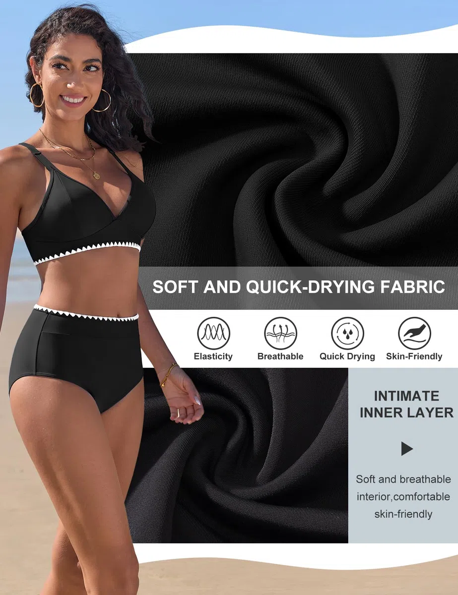 Bikinis Mujer Braga Alta Traje de Baño Cuello en V Push Up Bañador Vientre Plano Sexy Swimwear Vikini