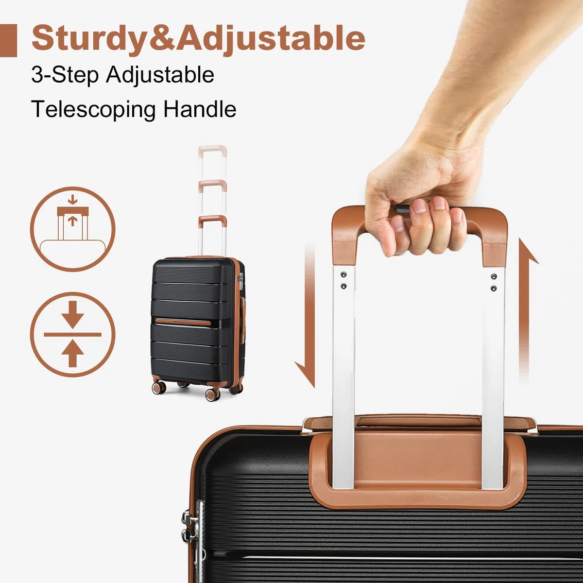 British Traveller Maleta de Viaje Grande con Material PP Maleta de Cabina Rígida Ligera con Cerradura TSA (76cm, Negro)