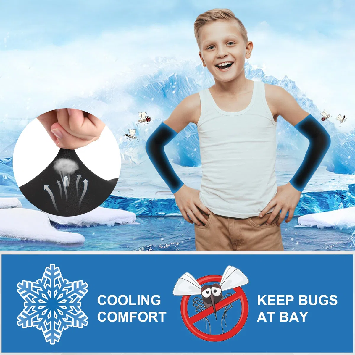 NQEUEPN 4 Pares de Manguitos para Niños, Protección y Enfriamiento para Baloncesto, Tenis, Fútbol, Actividades al Aire Libre, Bloqueador Solar y Comodidad