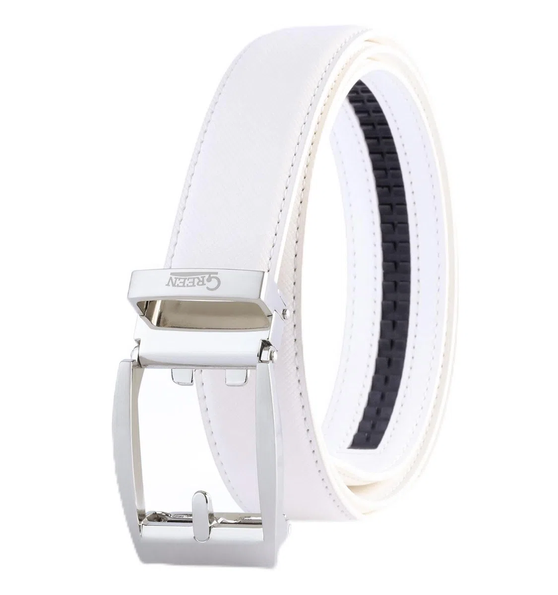 Litume GREEN GOLF Saffiano - Cinturón de trinquete de piel auténtica, hebilla automática con ajuste de microclic, fabricado en Taiwán