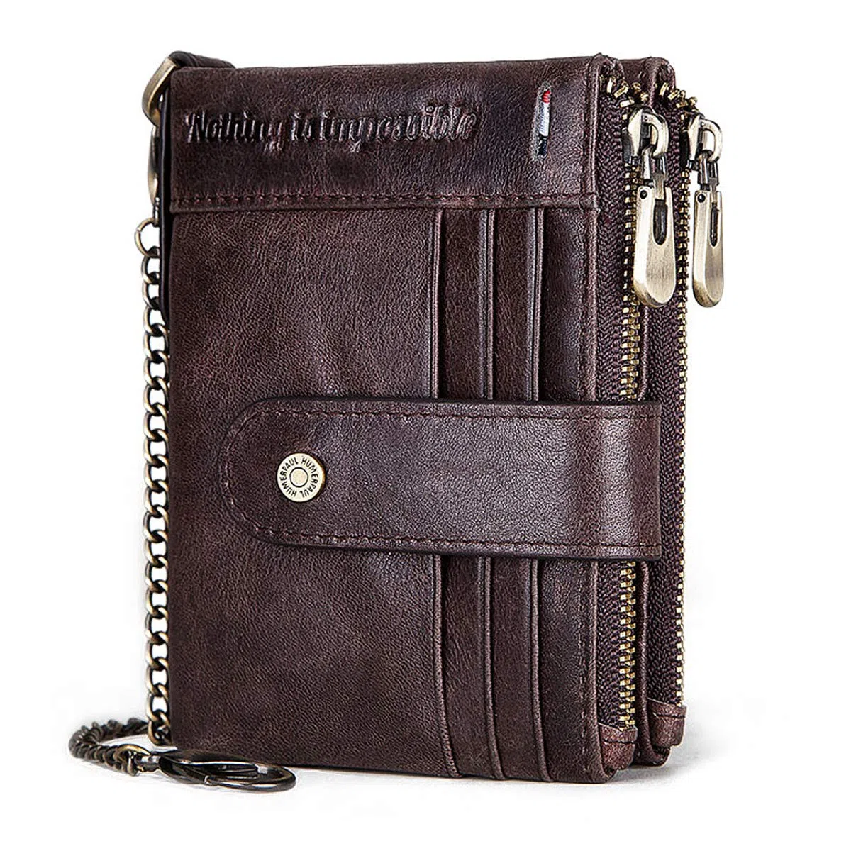 REETEE Carteras para Hombre Billetera de Piel con RFID Bloqueo Billeteras Hombre y Monedero con Cremallera, Monedero Hombre Pequeño19 Ranuras para Tarjetas y Cartera Hombre con Cadena