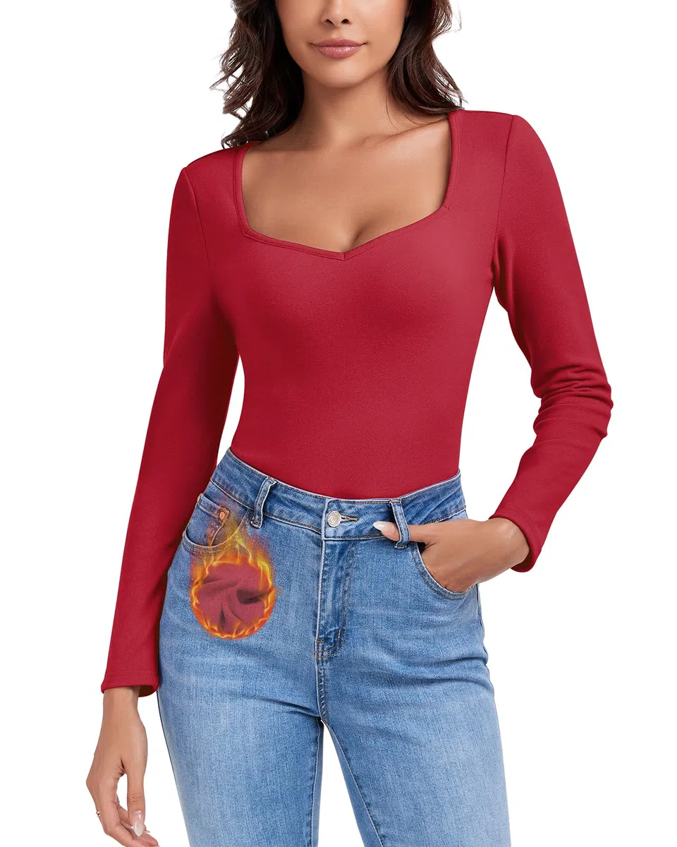 WOWENY Camiseta térmica de manga larga para mujer, de forro polar, con escote de cariño, elegante, camiseta térmica de manga larga, manga 3/4, cálida y cómoda, para invierno