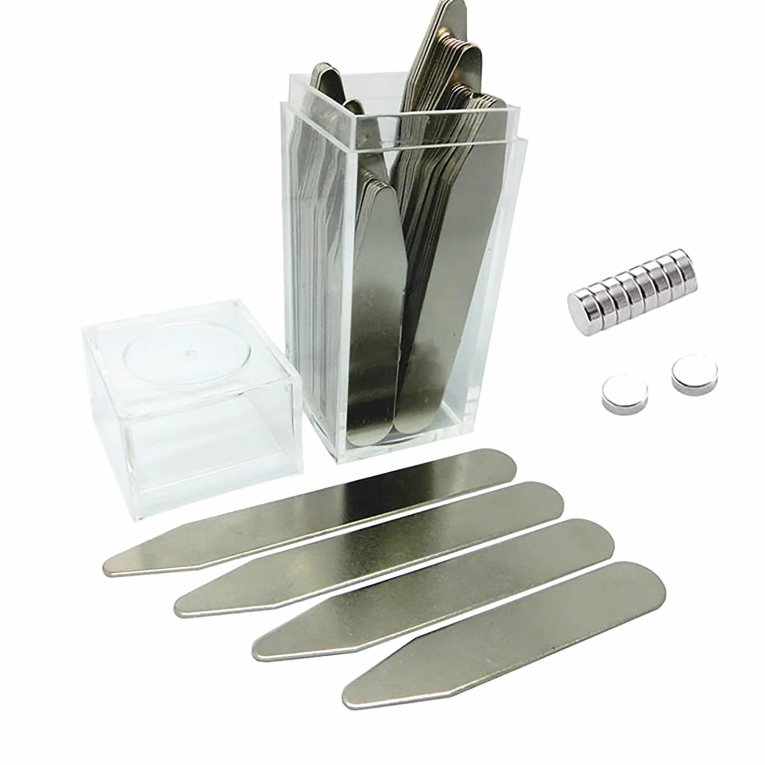 40 piezas de collar de metal para camisa de acero inoxidable con caja de almacenamiento y 10 imanes, para la mayoría de camisas de negocios para hombre (4 tamaños)