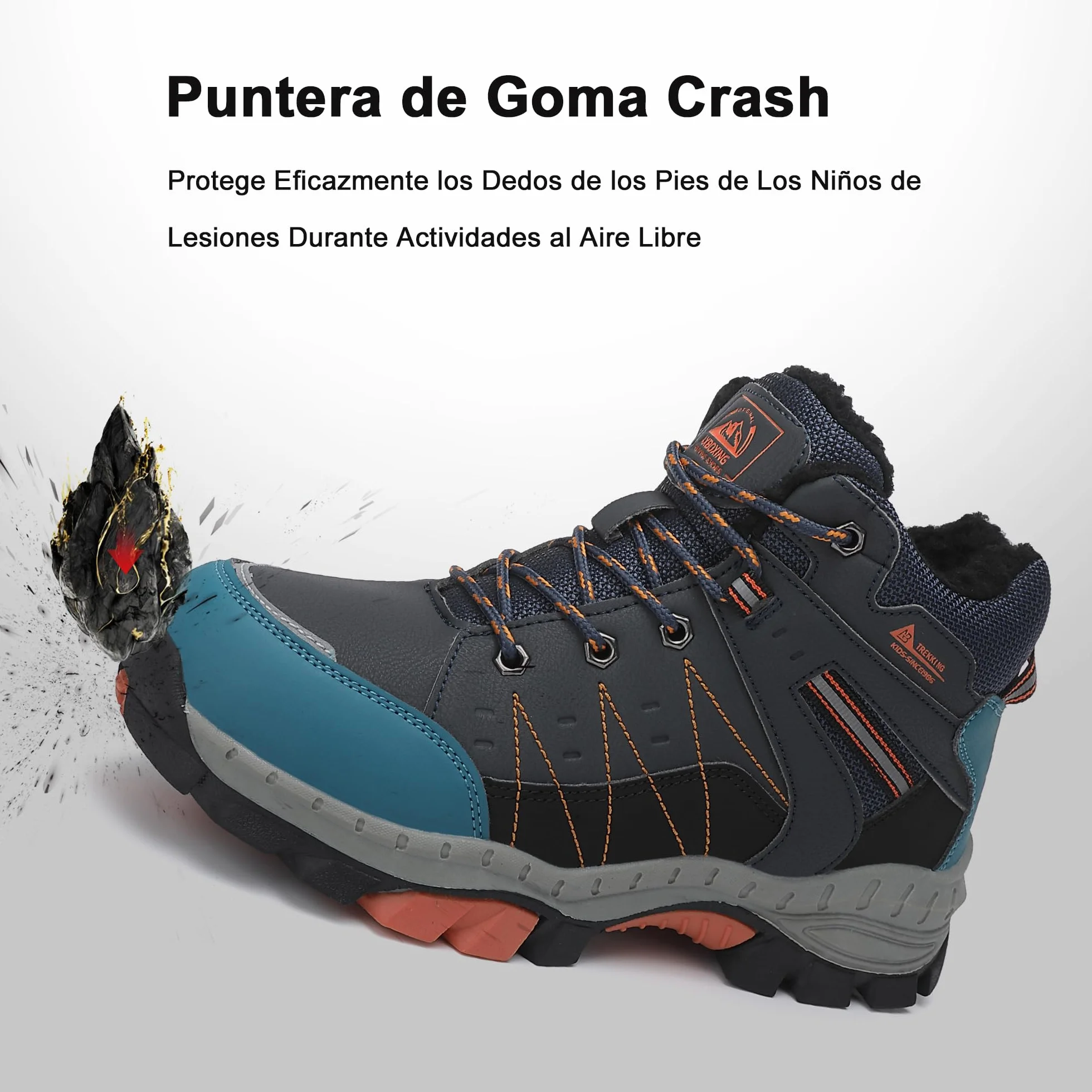 ASTERO Botas de Invierno para Niño 31-38 con Hebilla de Acero, Algodón, Zapatillas Trekking Senderismo, Botas de Nieve y Montaña, Azul 38