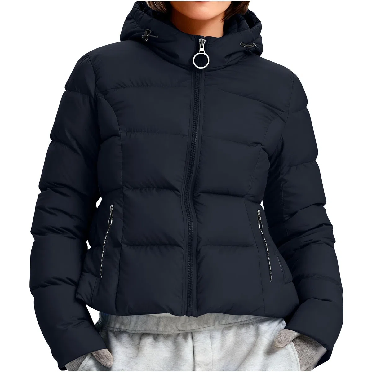 HAOLEI Chaqueta Mujer Invierno Chaquetas Acolchado con Capucha Cálido Abrigo Parka con Capucha Viento Cremallera Grueso y Cálido Cazadora Manga Larga con Bolsillos Otoño Invierno Ligero Outwear