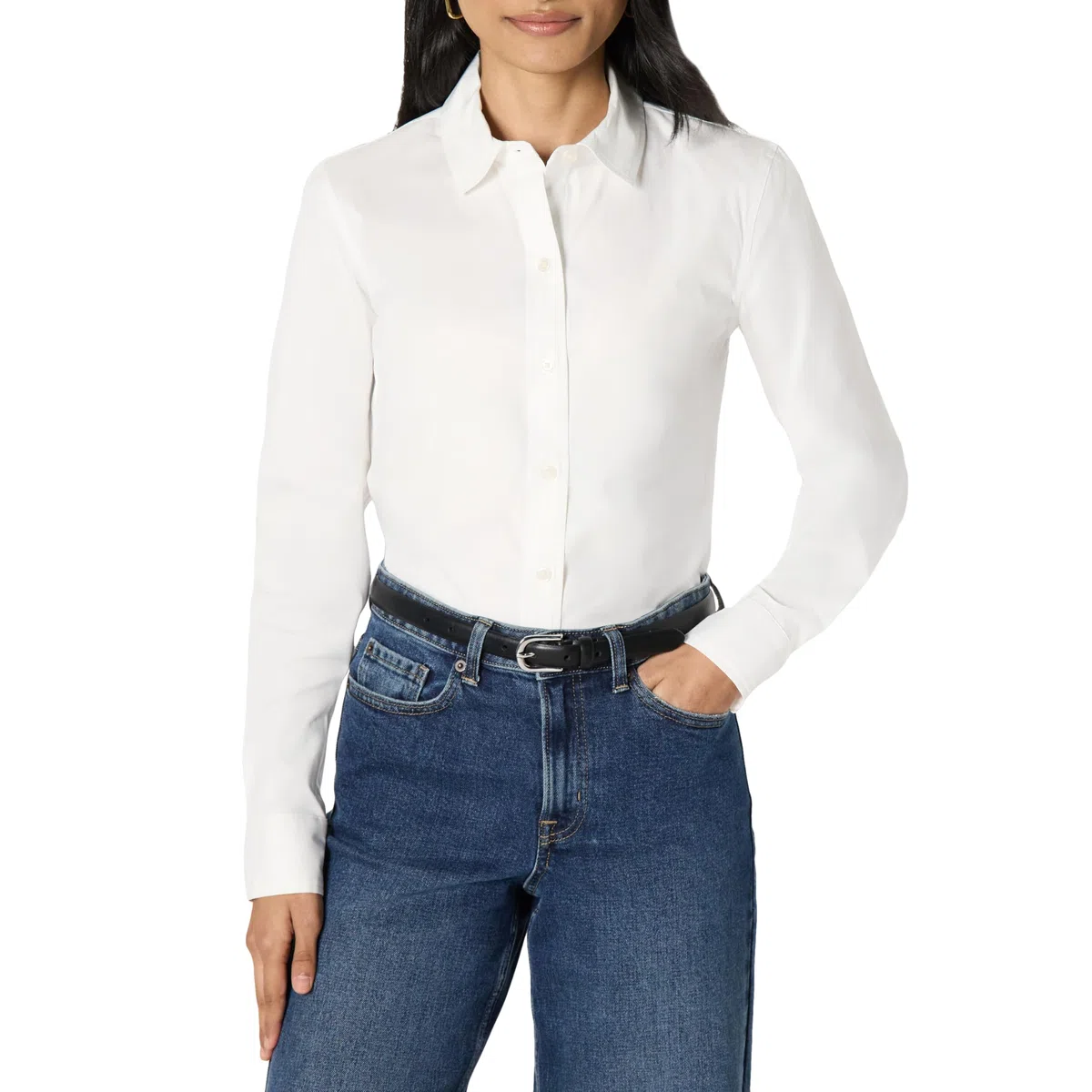 Amazon Essentials Mujer Camisa de Vestir con Botones de Popelina Elástica