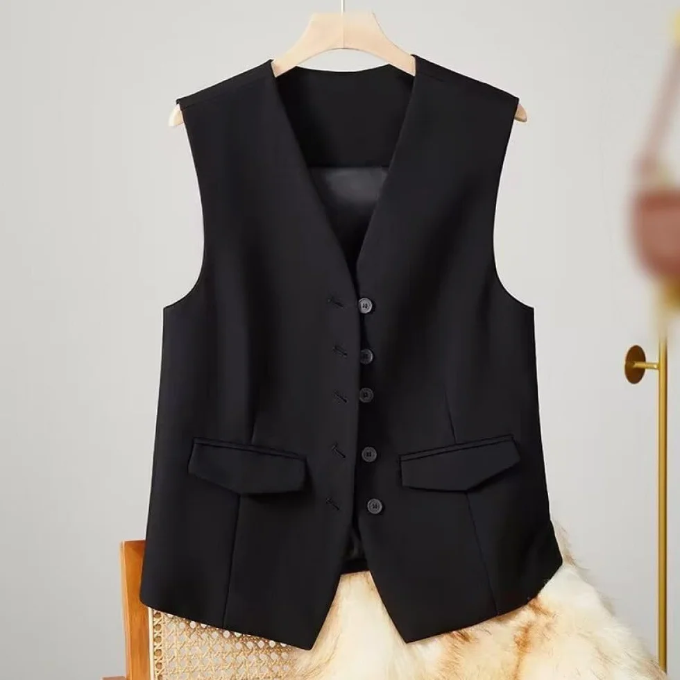 Chaleco para Mujer, Americana sin Mangas, Elegante y Estrecho Botón Abajo Chaleco Para Trabajo Y Oficina, Chaleco De Fiesta Retro Cuello En V, Elegante Chaleco De Traje