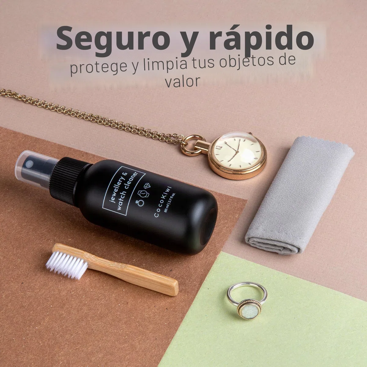 Solución limpiadora de joyas, kit de limpieza de relojes, oro y plata, limpiador de collares, pendientes y anillos, 80 ml, restaura el brillo con el paño y el cepillo incluidos